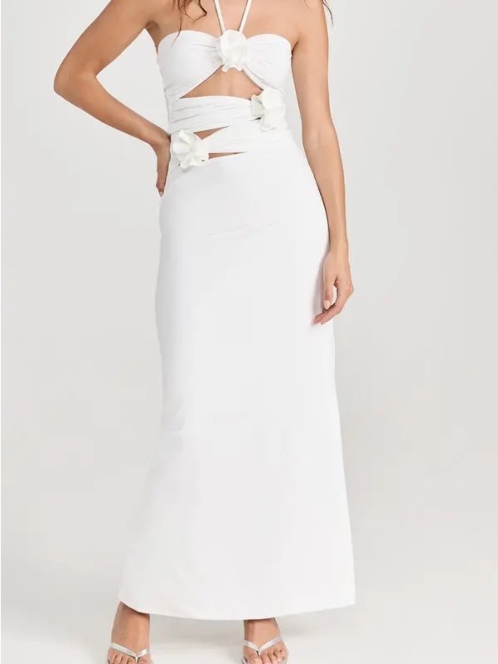 Maygel Coronel Venanera Cutout Rosette Halter Maxi Dress Resort Goddess Evening